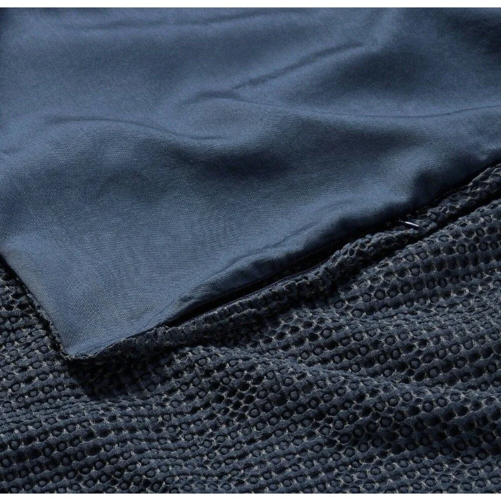 SET! King Textured Waffle Coverlet & 2 King Shams Dark Mineral Blue Casaluna